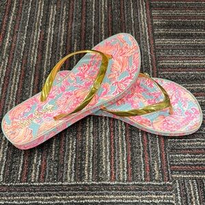 Lilly Pulitzer Colorful Women's Flip Flops with Gold Straps